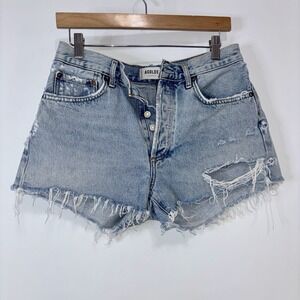 Agolde Parker Shorts Womens 28 Blue Cut Off Distressed Cotton High Rise